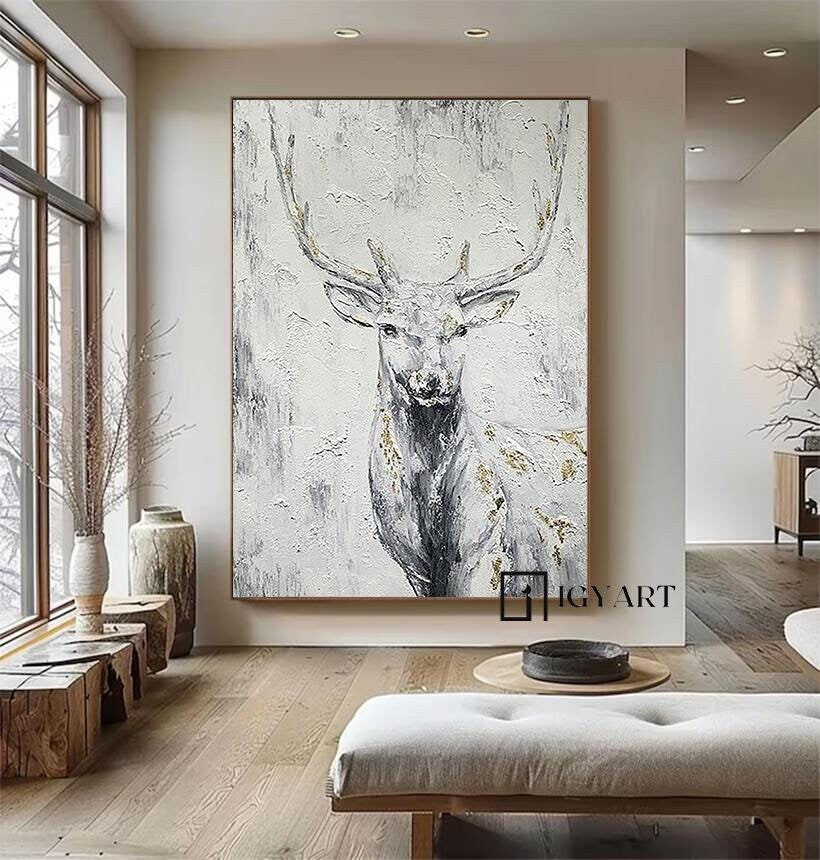 Abstract Deer Painting – Large Canvas Wall Art – Abstract Painting