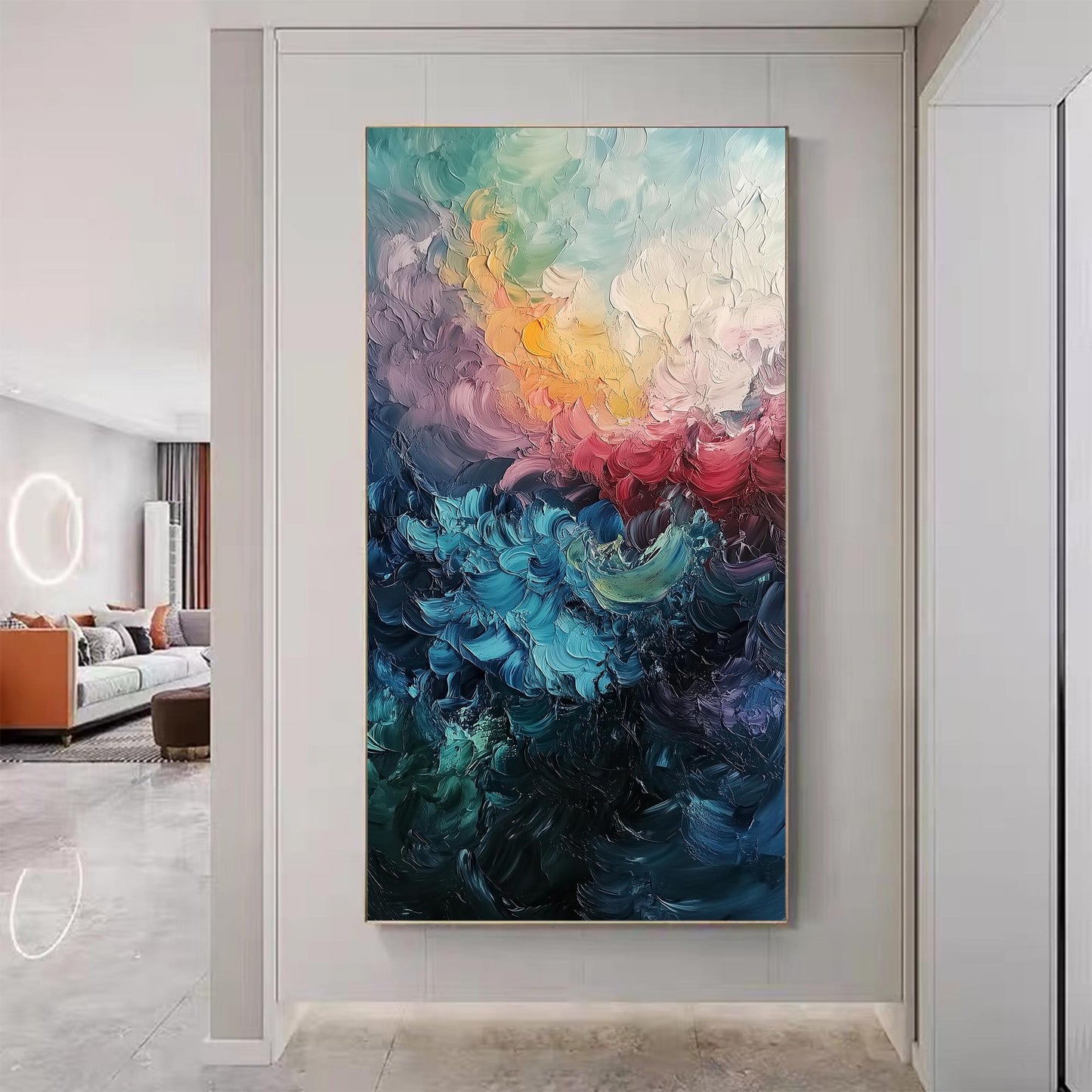 Abstract Waves Oil Painting – Blue and Gold Seascape Wall Art | Abstract Hand-Painted Oil Painting, view 2