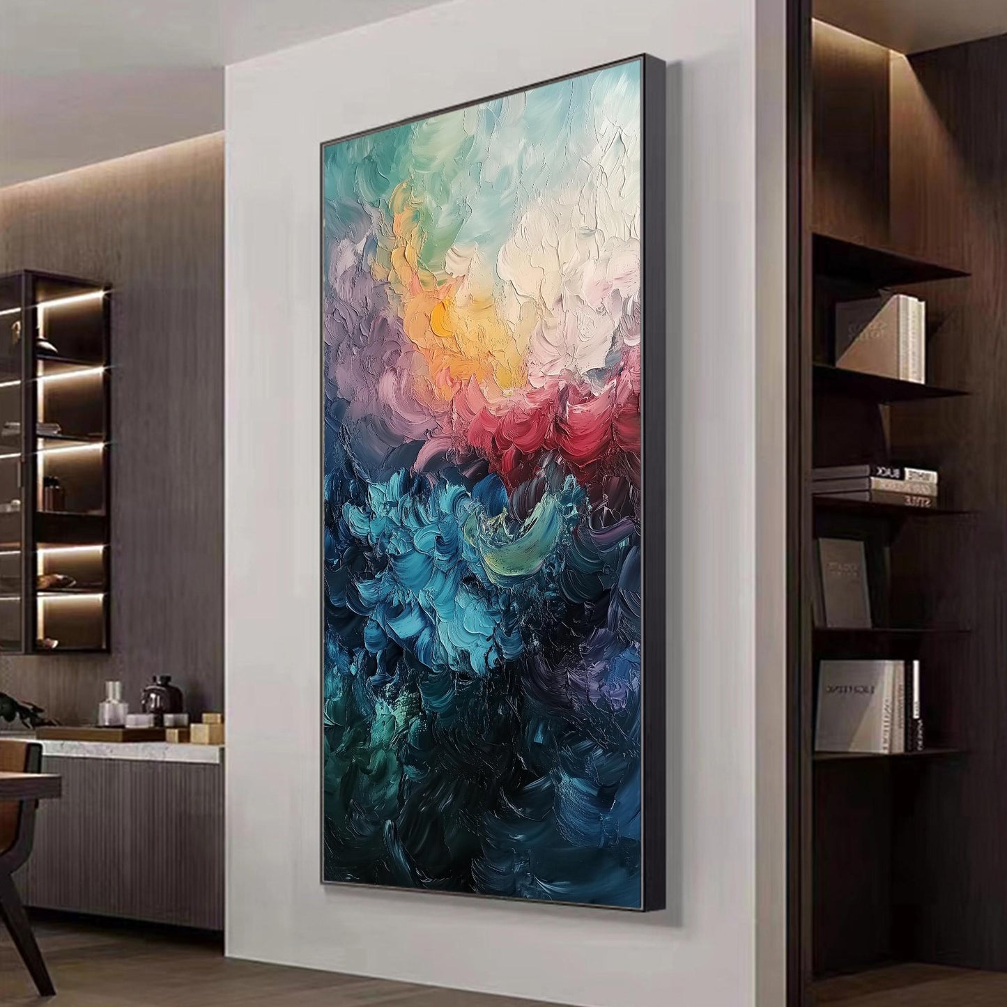 Blue and Gold Abstract Seascape Wall Art – Abstract Waves Oil Painting