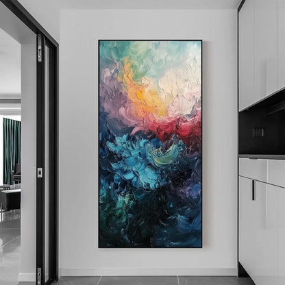 Blue and Gold Abstract Seascape Wall Art – Abstract Waves Oil Painting