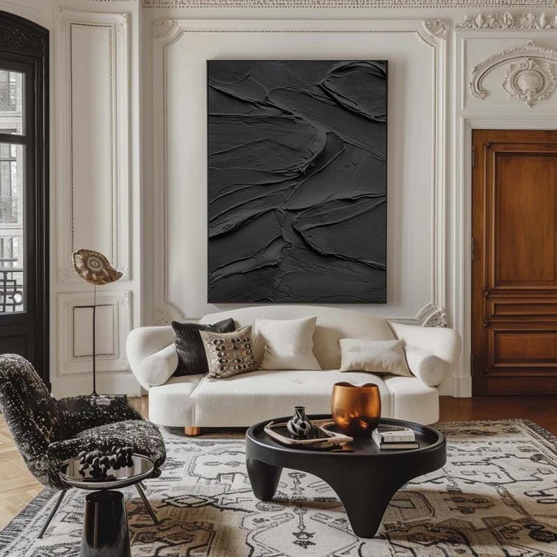Black Textured Abstract Painting – 3D Wall Decor