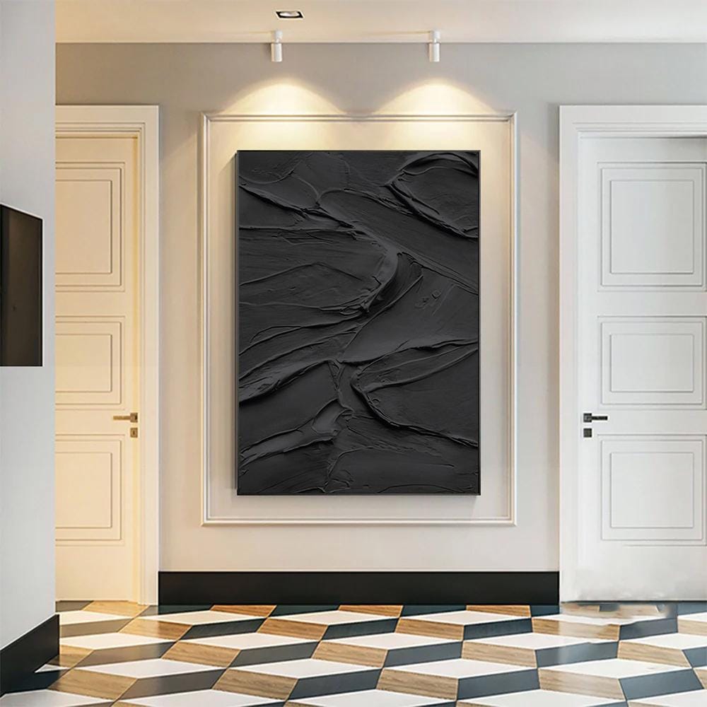 Black Textured Abstract Painting – 3D Wall Decor
