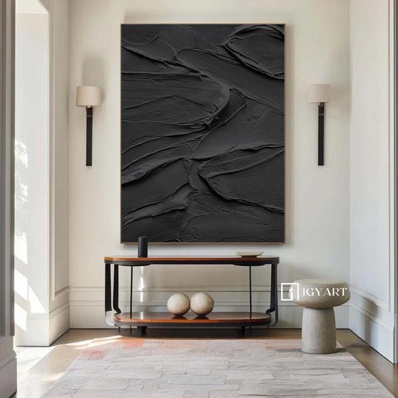 Black Textured Abstract Painting – 3D Wall Decor