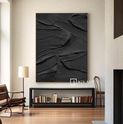 Black Textured Abstract Painting – 3D Wall Decor