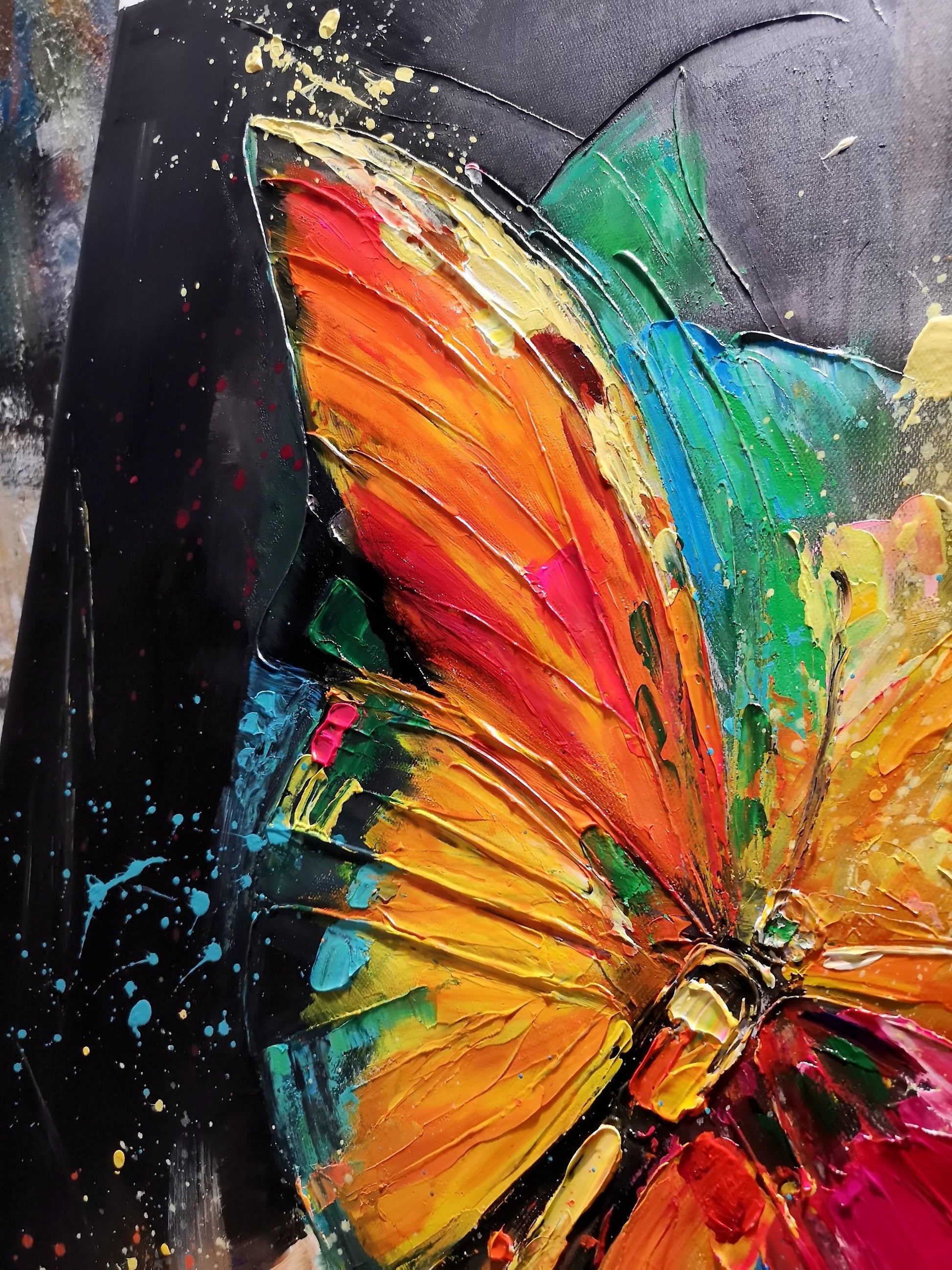 Original – Colorful Butterfly Animal Wall Art | Abstract Oil Painting, view 3