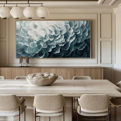 Large Blue and White Abstract Textured Seascape Wall Art – Original Blue and White Waves