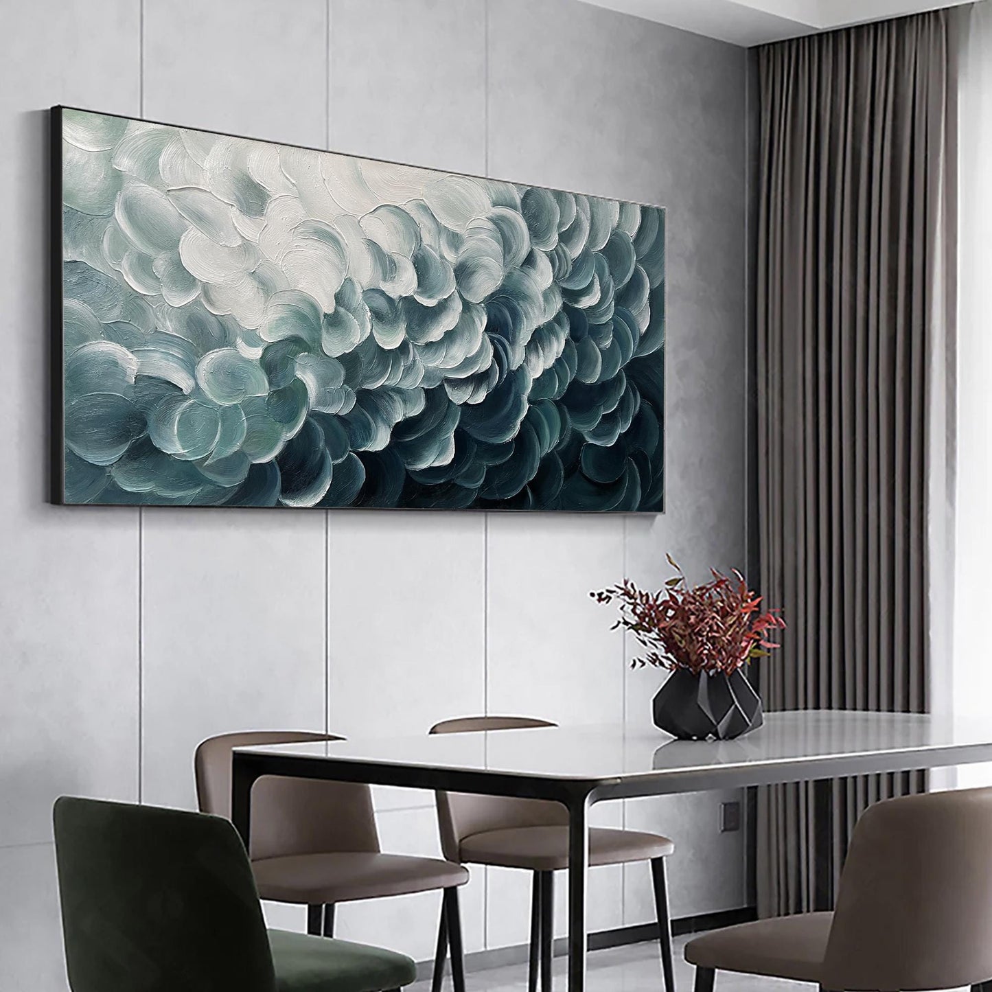 Large Blue and White Abstract Textured Seascape Wall Art – Original Blue and White Waves