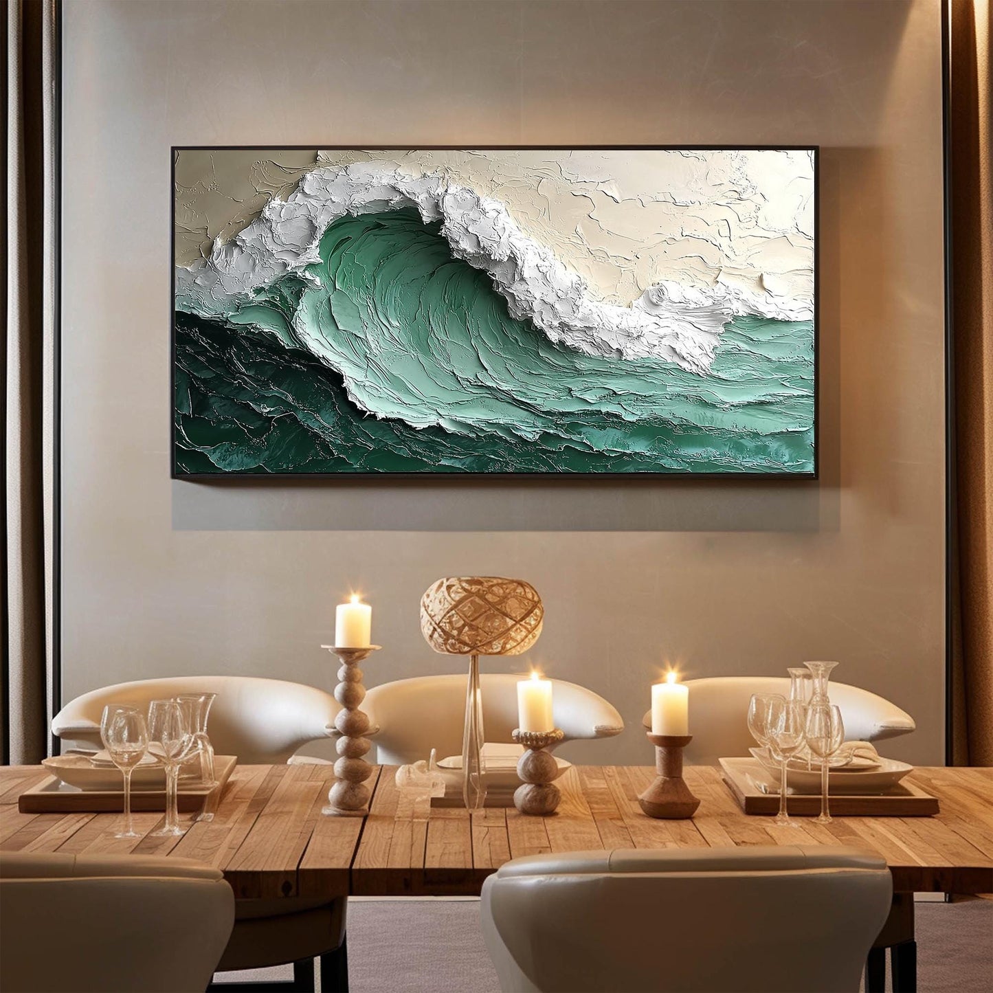 Original – Teal Ocean Wave Seascape Wall Art | Impasto Hand-Painted Oil Painting, view 4