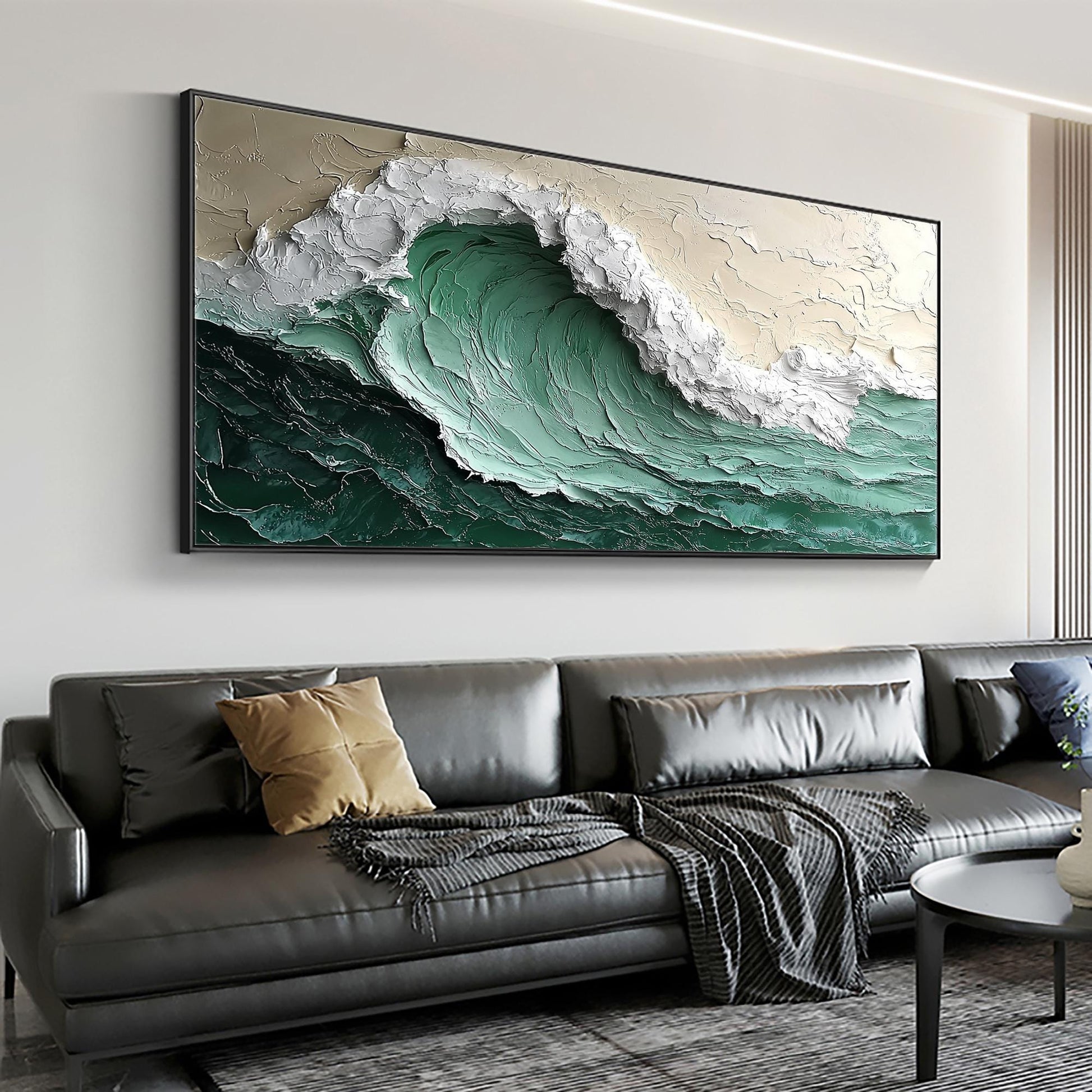 Original – Teal Ocean Wave Seascape Wall Art | Impasto Hand-Painted Oil Painting, view 2