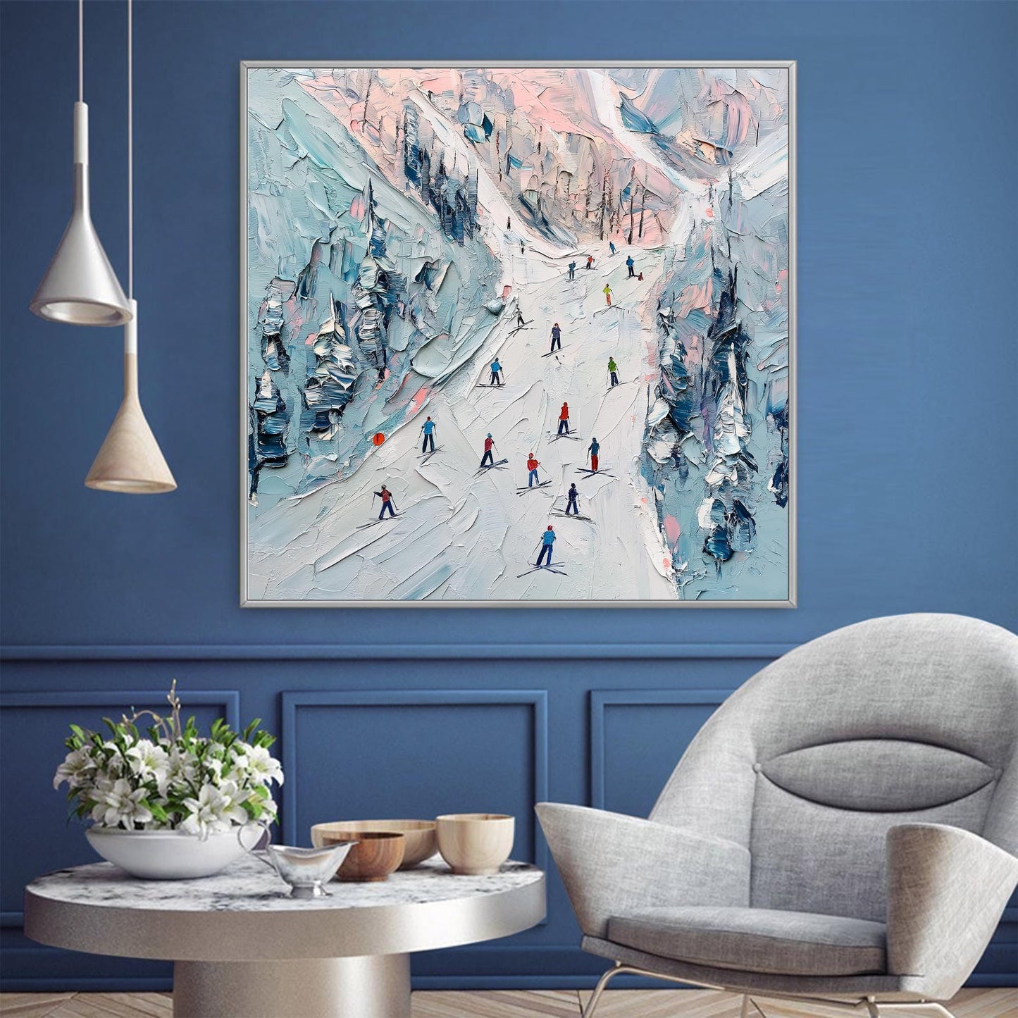 Colorful Impasto Mountain Wall Art – Original Ski Slope Painting