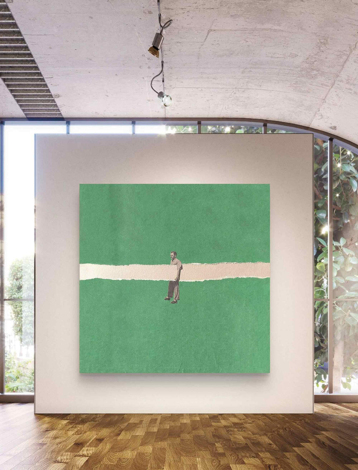 Green Minimalist Man Figure Wall Art White Line Canvas Painting for Modern Entryway Decor