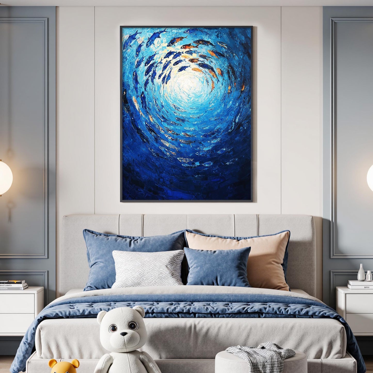 Original – Blue and Orange Underwater Ocean Wall Art | Impasto Hand-Painted Painting, view 4