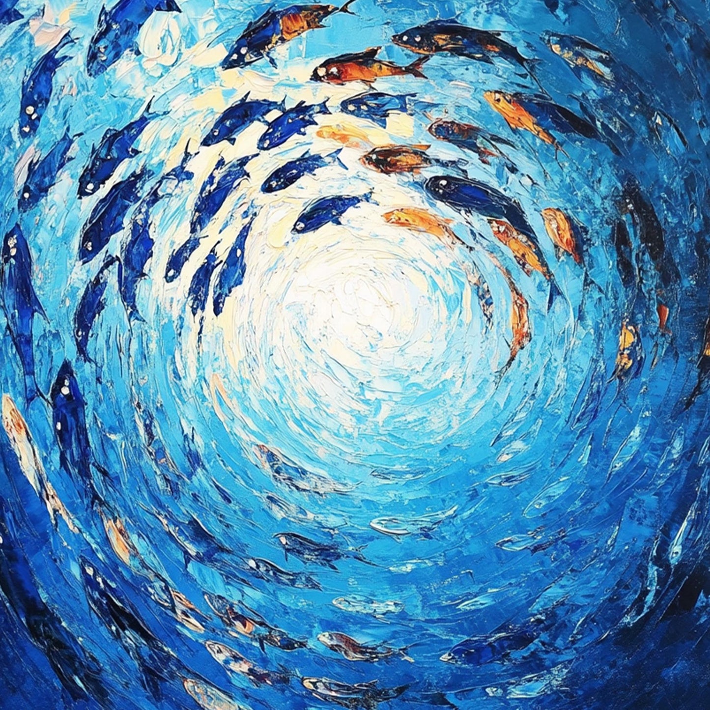 Original – Blue and Orange Underwater Ocean Wall Art | Impasto Hand-Painted Painting, view 3