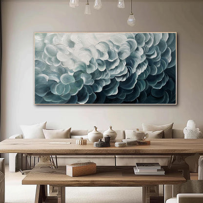 Original Blue and White Waves – Large Blue and White Seascape Wall Art | Abstract Textured Hand-Painted Oil Painting, view 2
