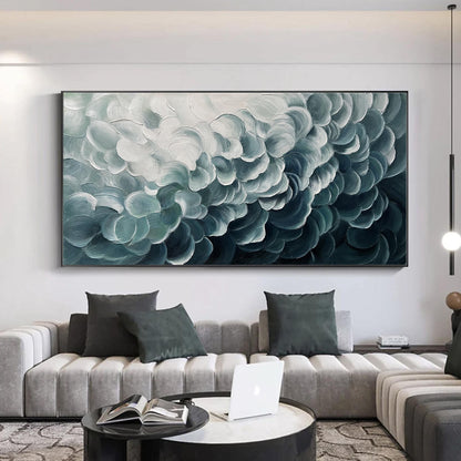 Large Blue and White Abstract Textured Seascape Wall Art – Original Blue and White Waves