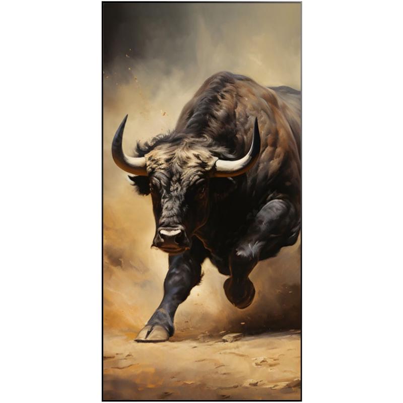 Classical Bull Oil Painting on Canvas, Large Original Bull Canvas Wall Art, Modern Hand-painted Animal Painting for Living Room, Home Décor