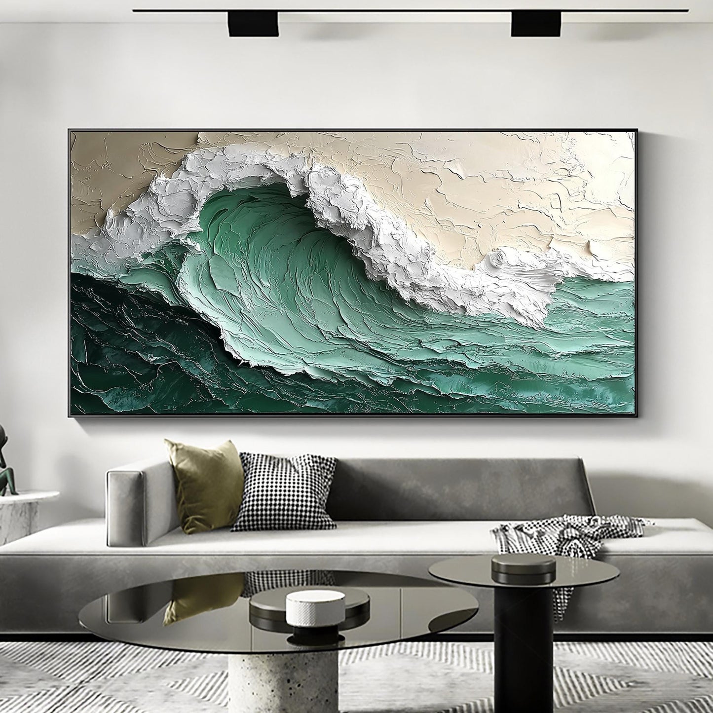 Teal Coastal Impasto Ocean Wave Seascape Wall Art Oil Painting