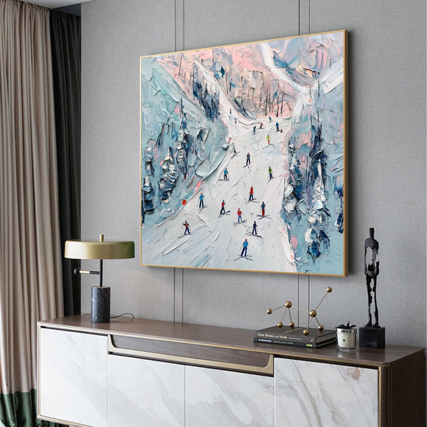 Colorful Impasto Mountain Wall Art – Original Ski Slope Painting