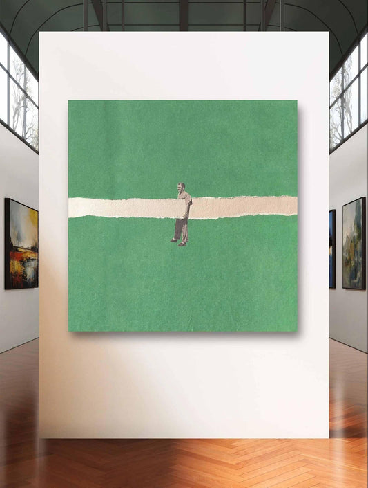 Green Minimalist Man Figure Wall Art White Line Canvas Painting for Modern Entryway Decor