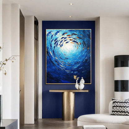 Original – Blue and Orange Underwater Ocean Wall Art | Impasto Hand-Painted Painting, view 2