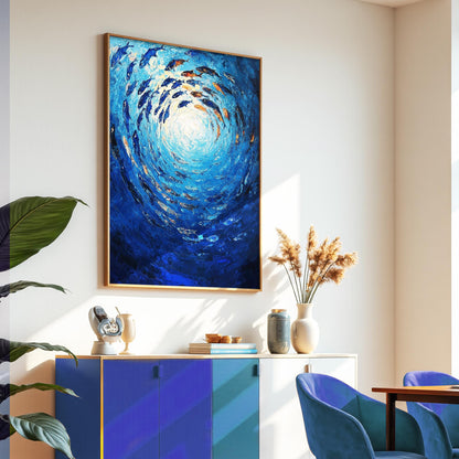 Original – Blue and Orange Underwater Ocean Wall Art | Impasto Hand-Painted Painting, view 5