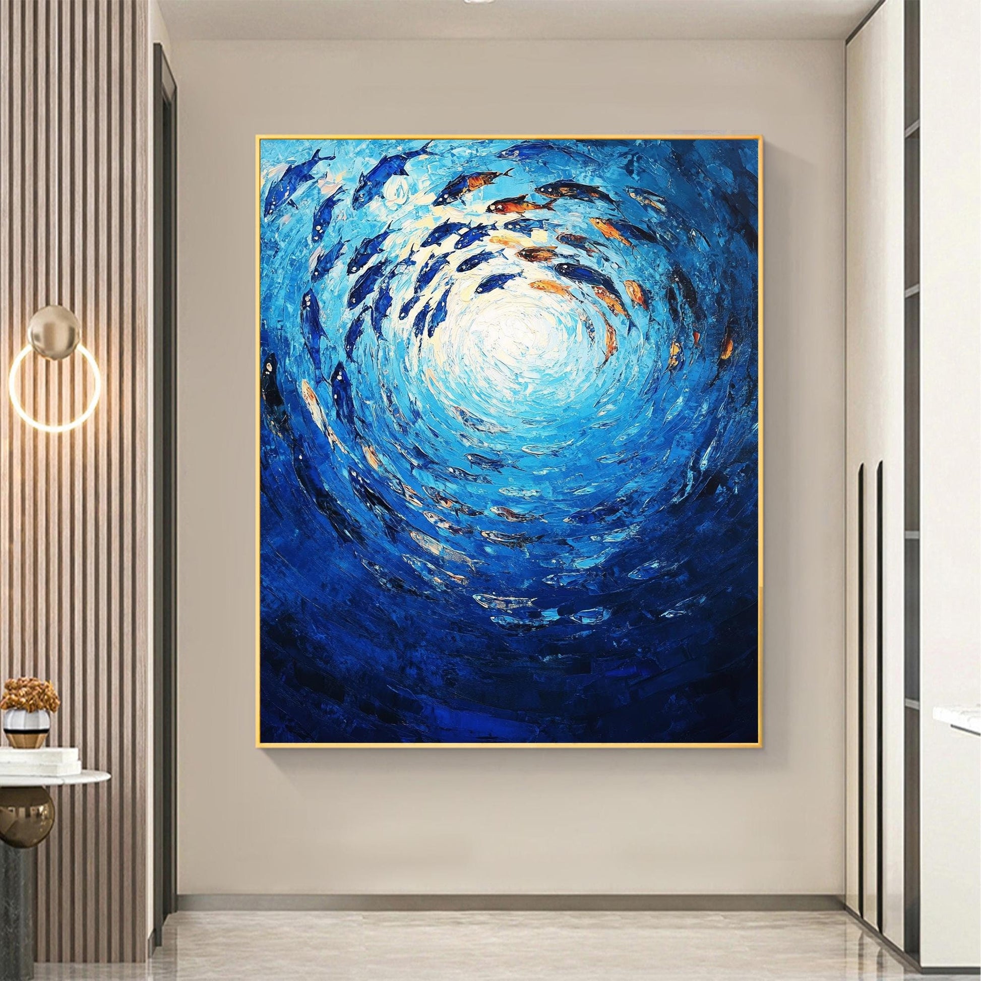 Original – Blue and Orange Underwater Ocean Wall Art | Impasto Hand-Painted Painting, view 1