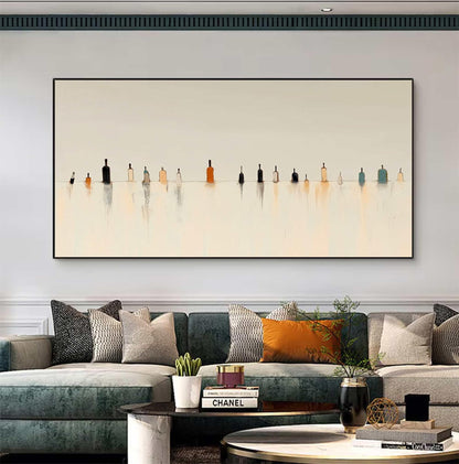 Minimalist Figure Wall Art Beige Neutral Landscape Painting Tiny People for Living Room Decor