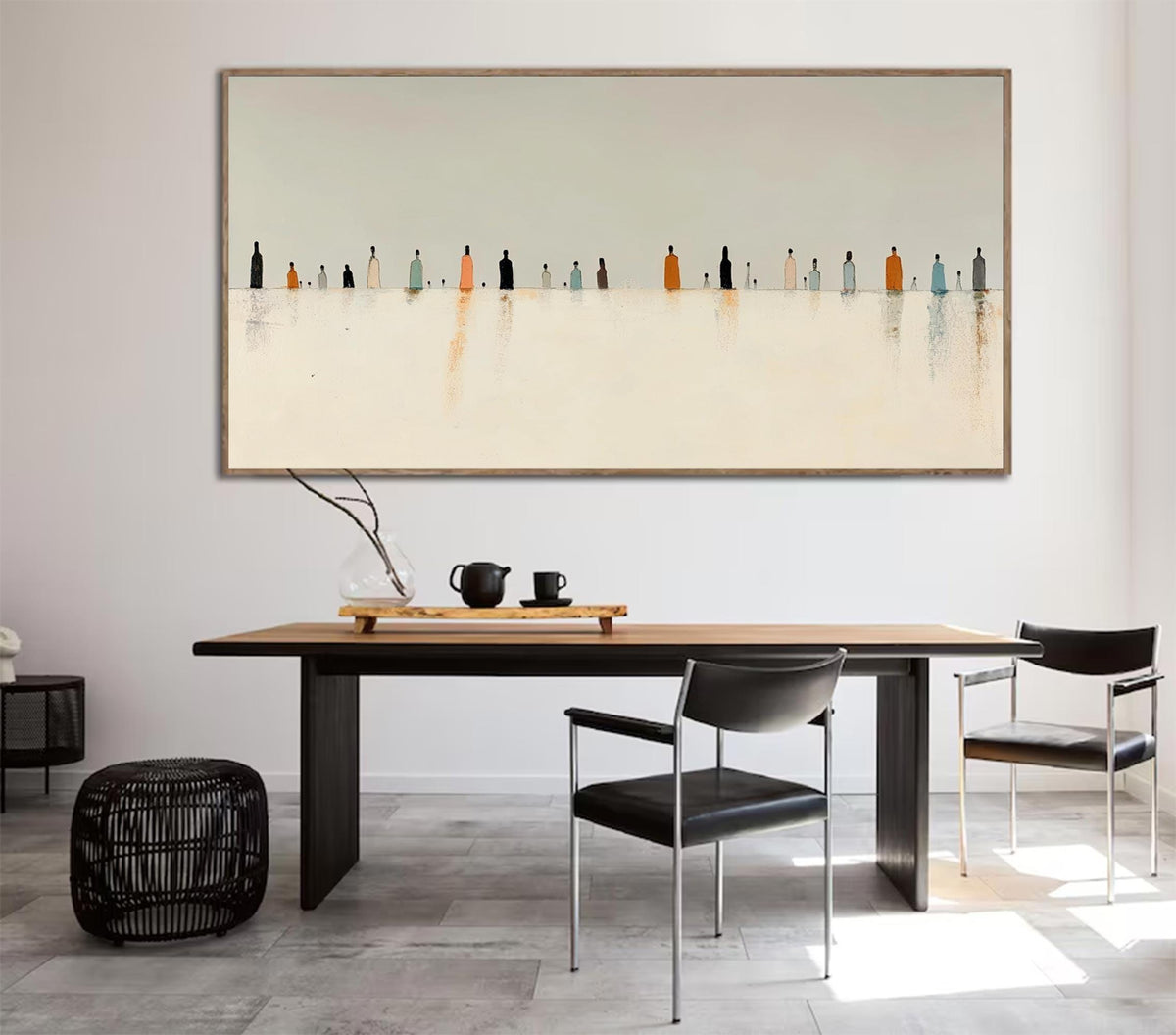 Minimalist Figures Wall Art Beige Abstract Canvas Painting for Modern Living Room Decor