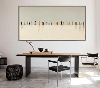 Minimalist Figures Wall Art Beige Abstract Canvas Painting for Modern Living Room Decor