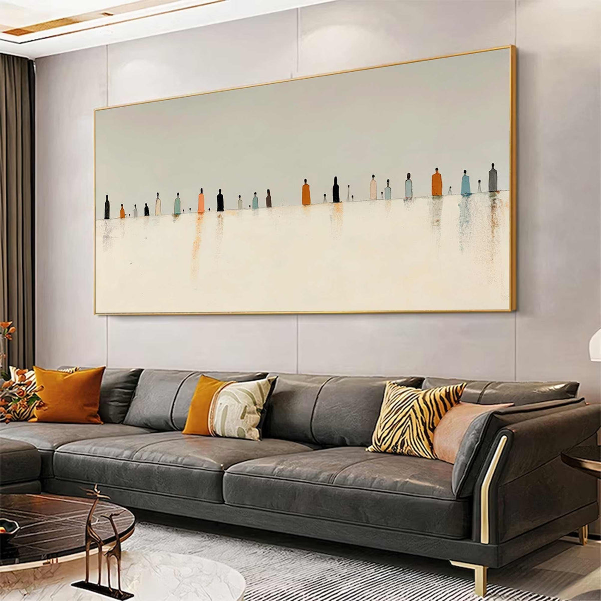 Minimalist Figures Wall Art Beige Abstract Canvas Painting for Modern Living Room Decor