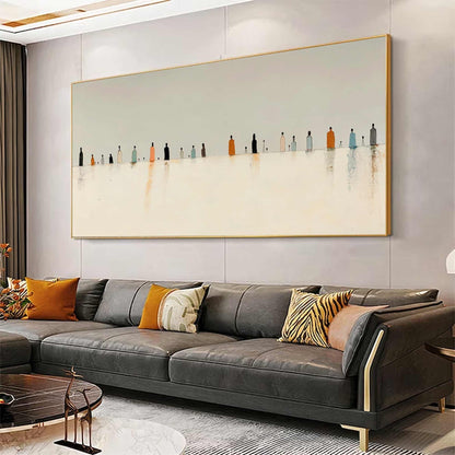Minimalist Figures Wall Art Beige Abstract Canvas Painting for Modern Living Room Decor