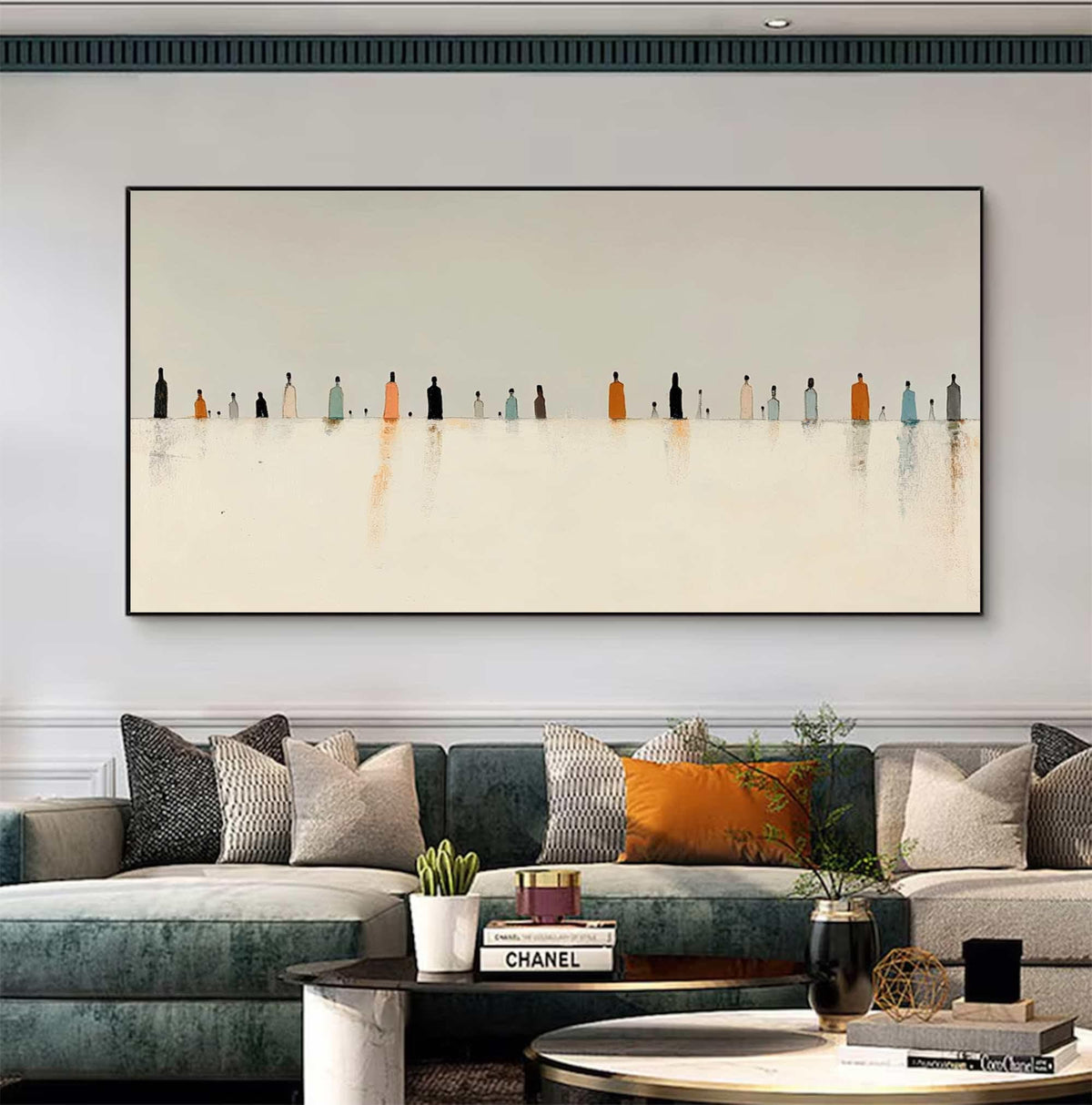 Minimalist Figures Wall Art Beige Abstract Canvas Painting for Modern Living Room Decor