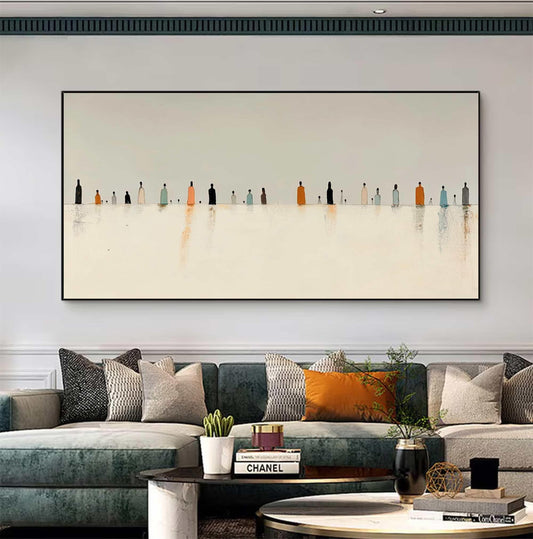 Minimalist Figures Wall Art Beige Abstract Canvas Painting for Modern Living Room Decor