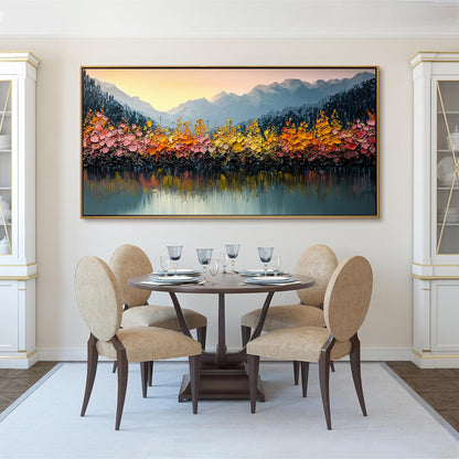 Orange and Yellow Impasto Mountain Lake Landscape Wall Art
