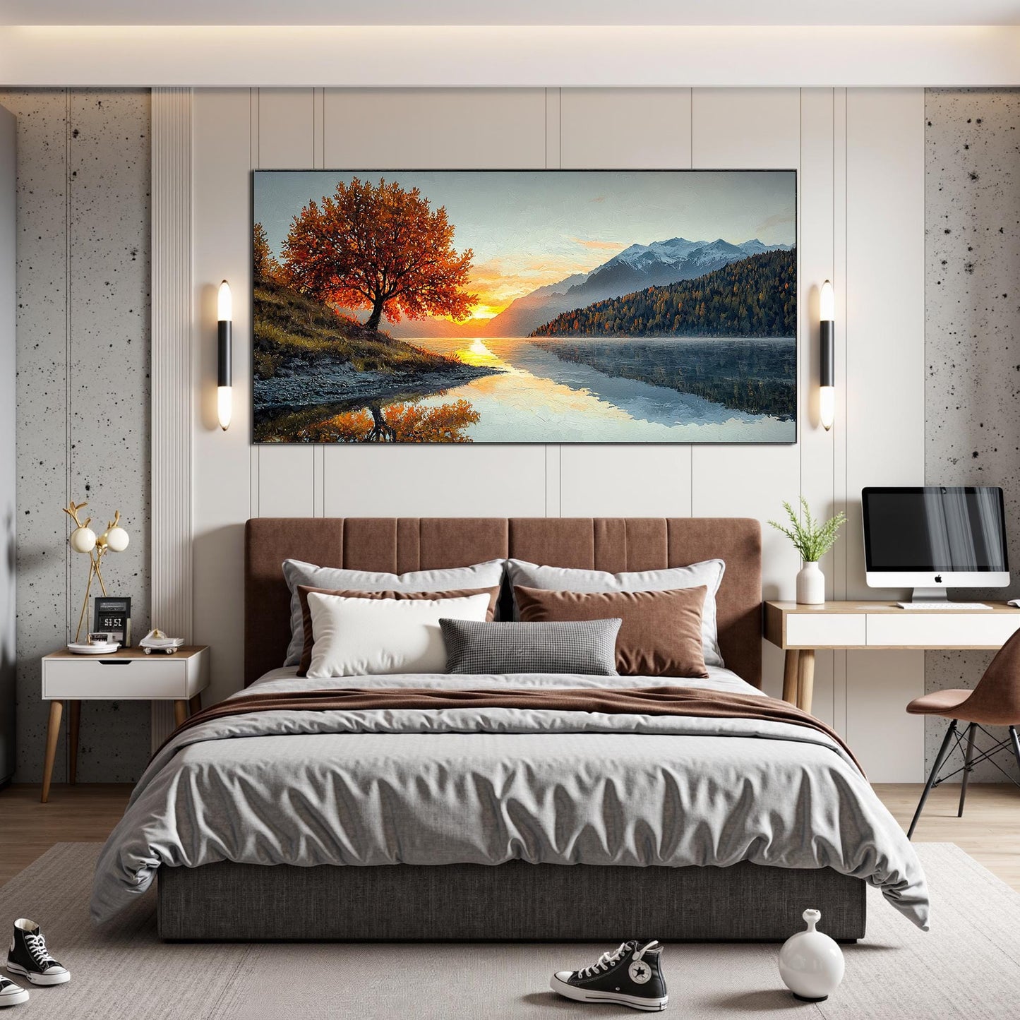 Gold Impasto Lake Landscape Wall Art – Original Autumn