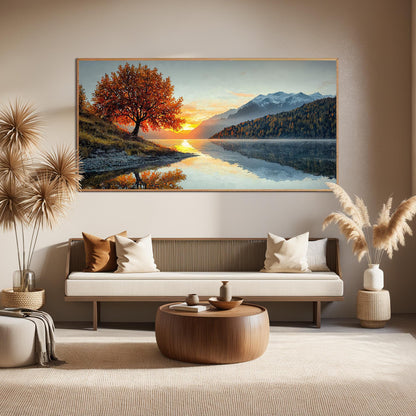 Gold Impasto Lake Landscape Wall Art – Original Autumn