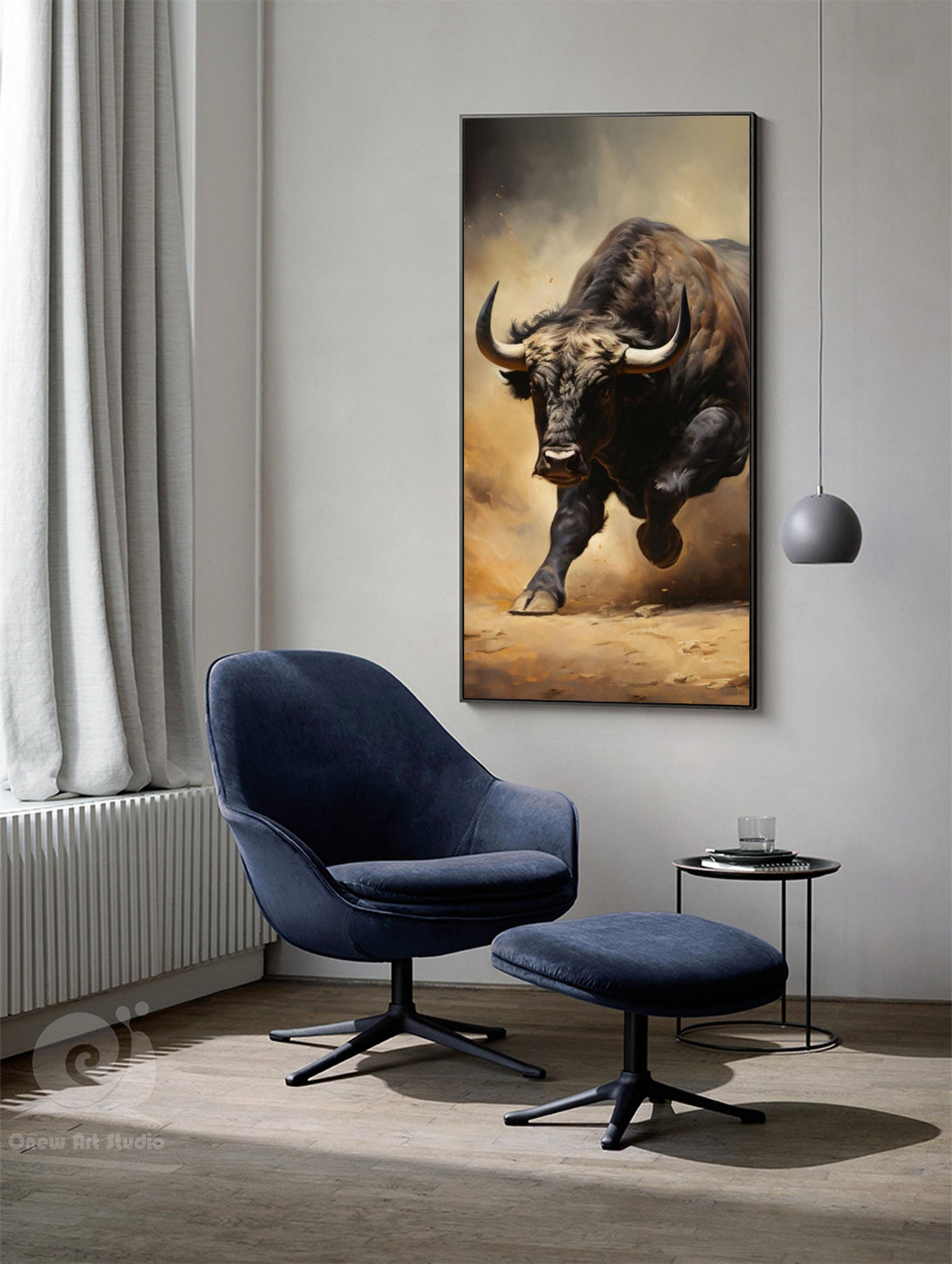 Classical Bull Oil Painting on Canvas, Large Original Bull Canvas Wall Art, Modern Hand-painted Animal Painting for Living Room, Home Décor