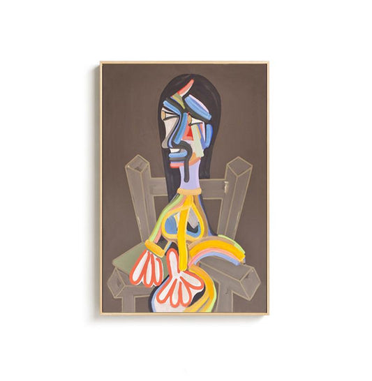 Large Abstract Woman Figure Canvas Art, Original Geometric Oil Painting on Canvas, Modern Minimalist Wall Art for Living Room, Bedroom Décor