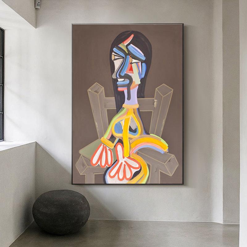 Large Abstract Woman Figure Canvas Art, Original Geometric Oil Painting on Canvas, Modern Minimalist Wall Art for Living Room, Bedroom Décor