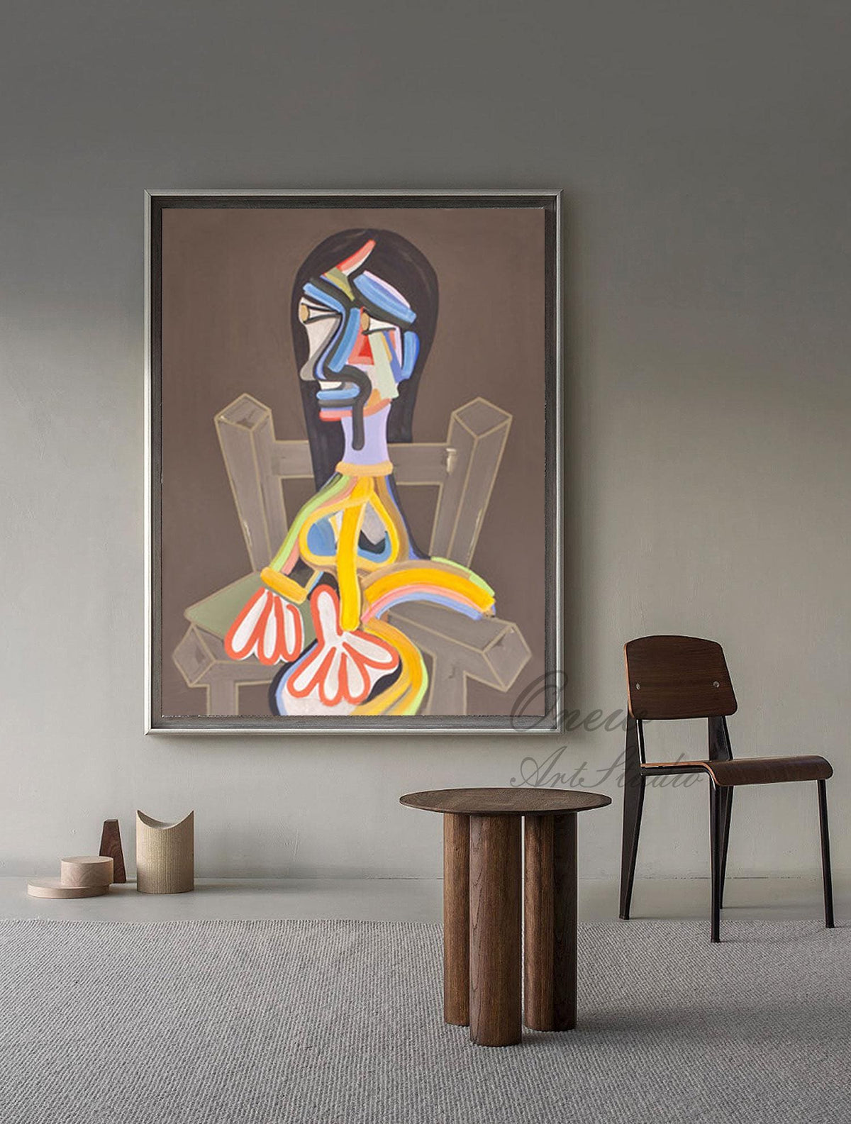 Large Abstract Woman Figure Canvas Art, Original Geometric Oil Painting on Canvas, Modern Minimalist Wall Art for Living Room, Bedroom Décor