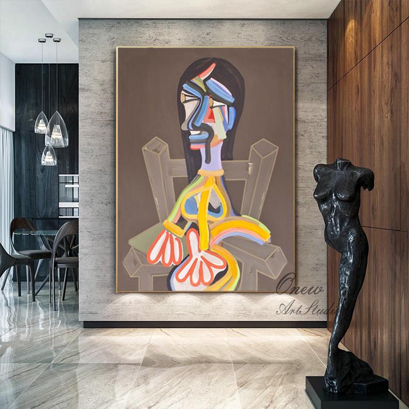 Large Abstract Woman Figure Canvas Art, Original Geometric Oil Painting on Canvas, Modern Minimalist Wall Art for Living Room, Bedroom Décor