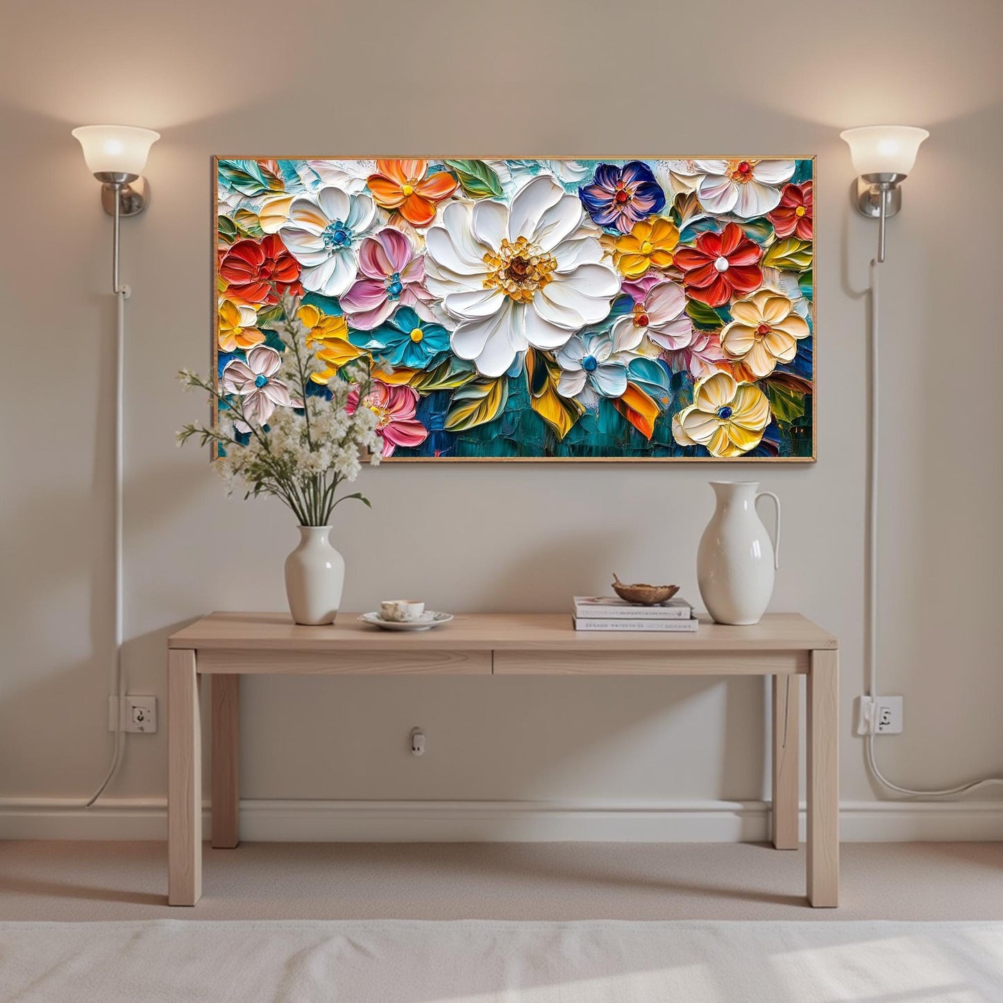 Vibrant Abstract Impasto Bouquet Floral Wall Art Painting