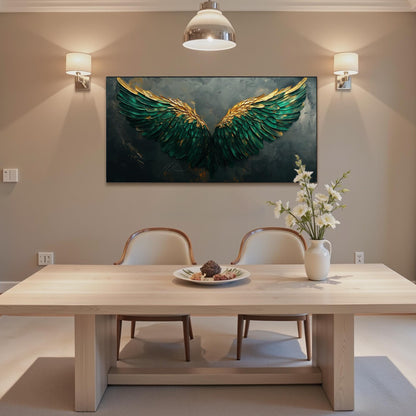 Emerald and Green Impasto Abstract 3D Texture Wall Art – Emerald Green Gold Angel Wings