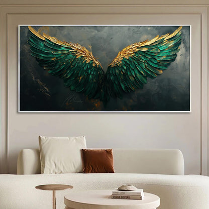 Emerald and Green Impasto Abstract 3D Texture Wall Art – Emerald Green Gold Angel Wings