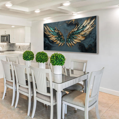 Emerald Green Gold Angel Wings – Emerald and Green Abstract Wall Art | Impasto Hand-Painted Painting, view 2