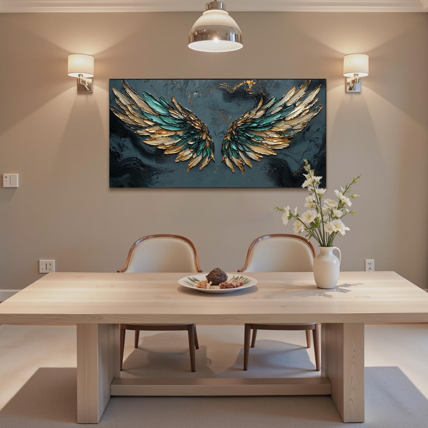Emerald Green Gold Angel Wings – Emerald and Green Abstract Wall Art | Impasto Hand-Painted Painting, view 5