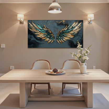 Emerald Green Gold Angel Wings – Emerald and Green Abstract Wall Art | Impasto Hand-Painted Painting, view 5