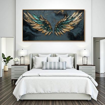Emerald and Green Impasto Abstract Wall Art – Emerald Green Gold Angel Wings