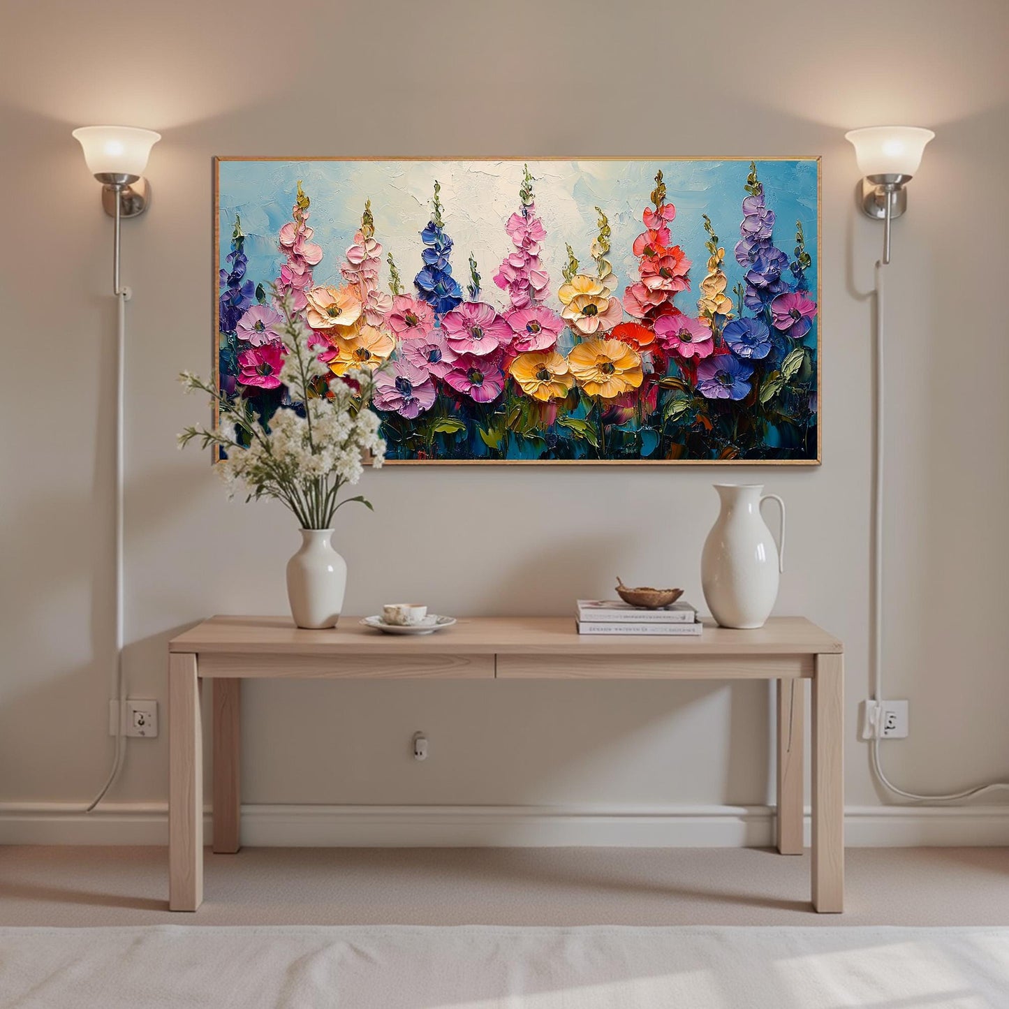 Colorful Impasto Wildflower Floral Wall Art – Textured Meadow Painting