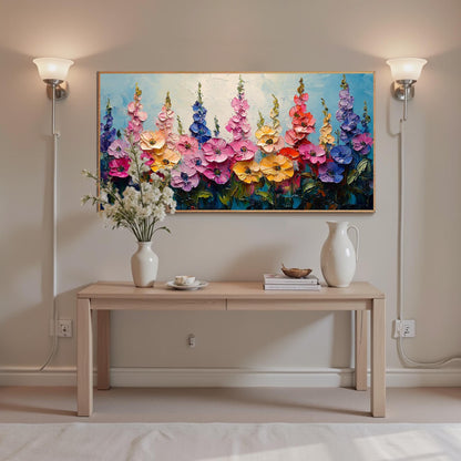 Colorful Impasto Wildflower Floral Wall Art – Textured Meadow Painting